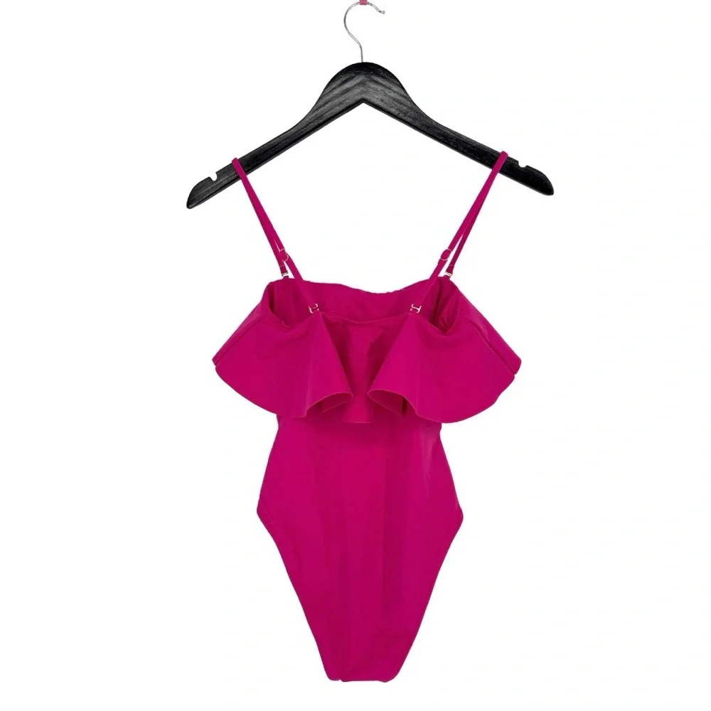 Cleobella NWT Women's XS Amelia Smocked Ruffle One-Piece Swimsuit Magenta‎ Pink
